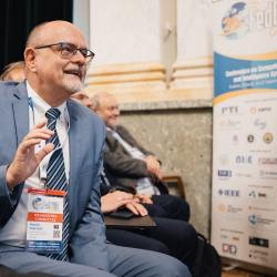 Person listening to a presentation