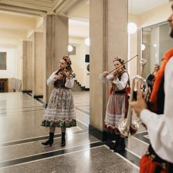 Music band in a building hall