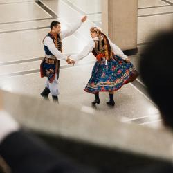 Dancers in a building hall