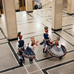 Dancers in a building hall