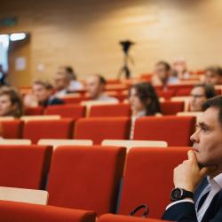 People listening to a presentation