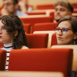 People listening to a presentation