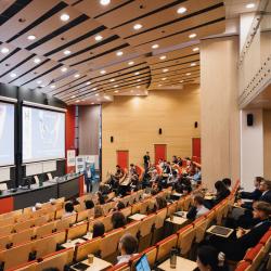 People listening to a presentation