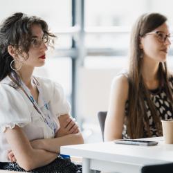 People listening to a presentation