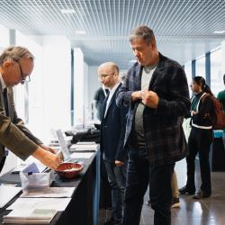 People gathered at an office desk