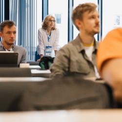 People listening to a presentation