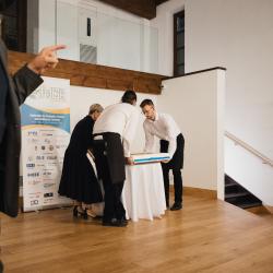 People talking at a table