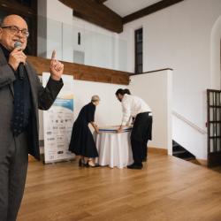 People talking at a table